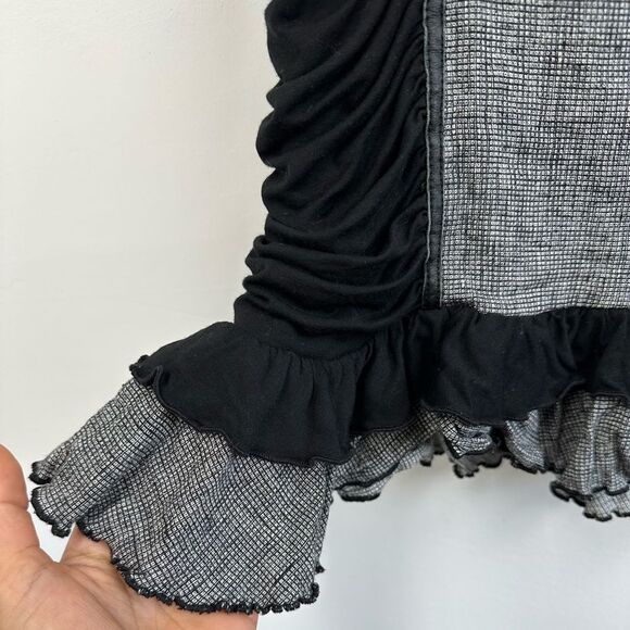 Y2K Bebe Gray & Black Ruched Panel Ruffle Hem plaid Pencil Mini Skirt Size S - Picture 7 of 12